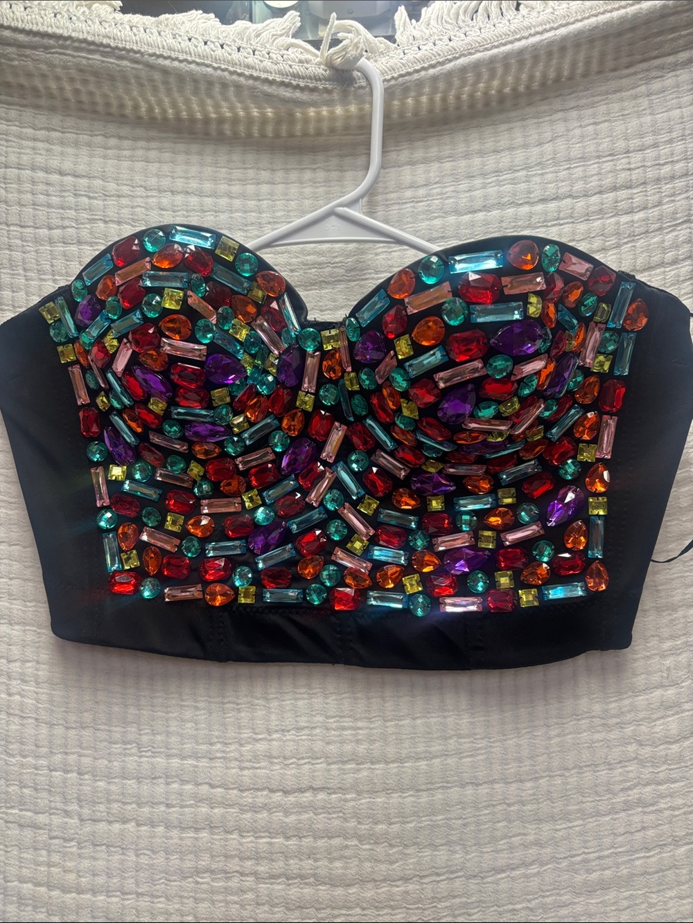 Black Strapless Jeweled Bustier Crop Top